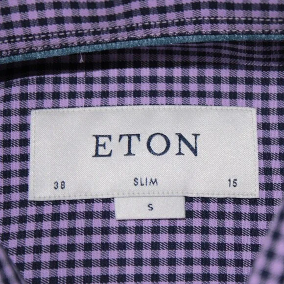Eton NWT Casual Button Down Shirt Size 38 15 S Slim Fit in Purple/Blue Check